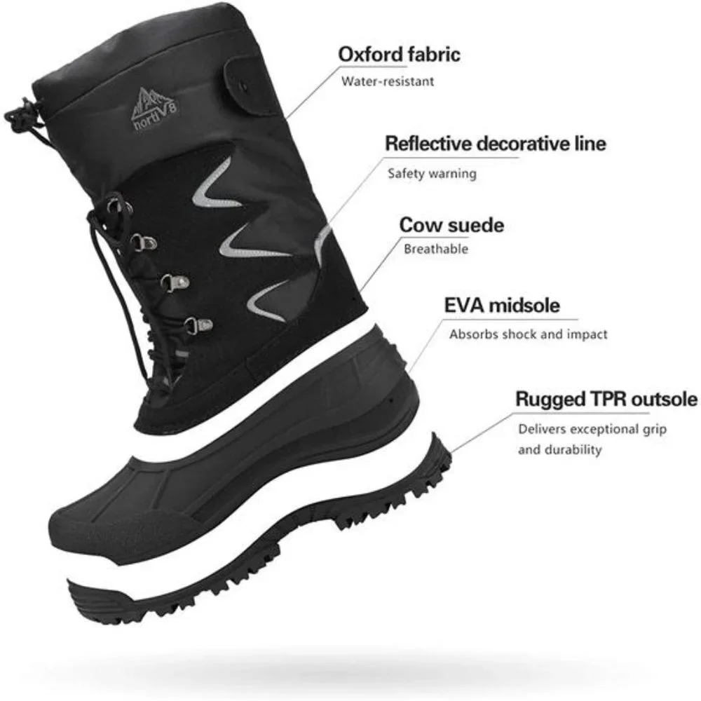 Men's Waterproof Hiking Winter Snow Boots Insulated Fur Liner Lightweight